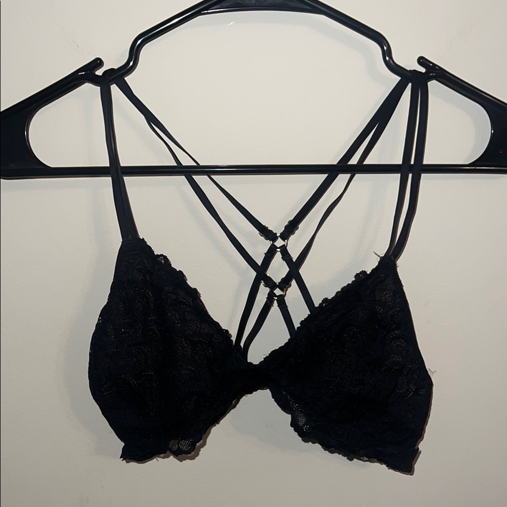 Aerie Black Strappy Bra with Intricate Design